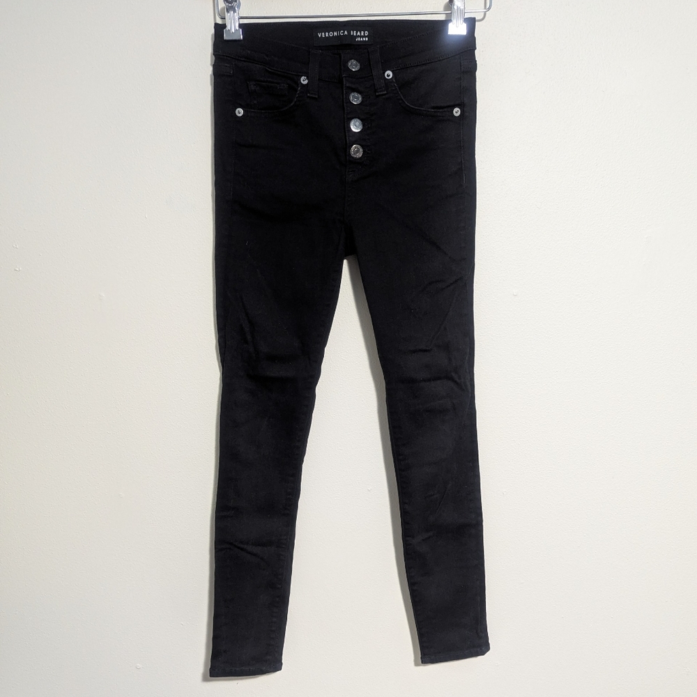 Veronica Beard Mid Rise 10" Debbie Skinny Button Fly Black Jeans 25